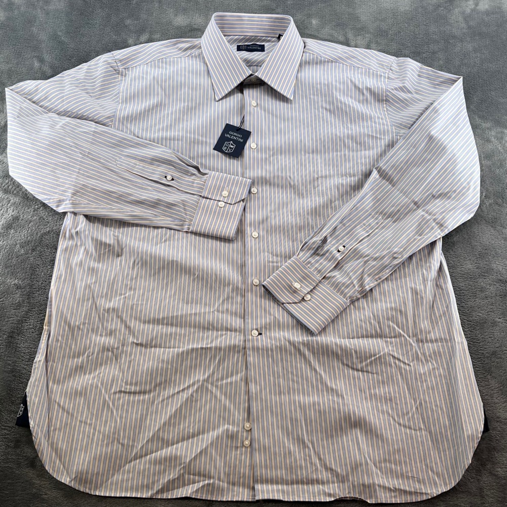 NWT Giorgio Valentini Mens XL Blue Yellow Striped Cotton Button Down Dress Shirt